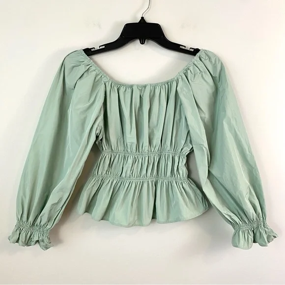 Zara Taffeta Puff Sleeve Blousee Light Green XS - Picture 7 of 9